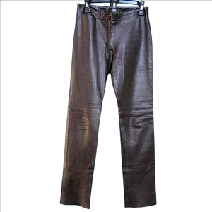 BCBG MAXAZRIA DEEP BROWN LEATHER PANTS